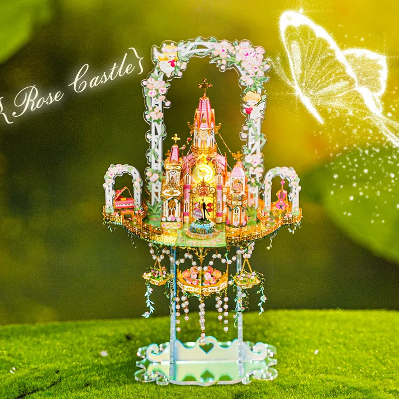 NEW DIY 3D Metal Puzzle Princess Rose Castle Model Building Kits Assembly Animal Jigsaw Puzzles for Adults Girls Birthday Gifts