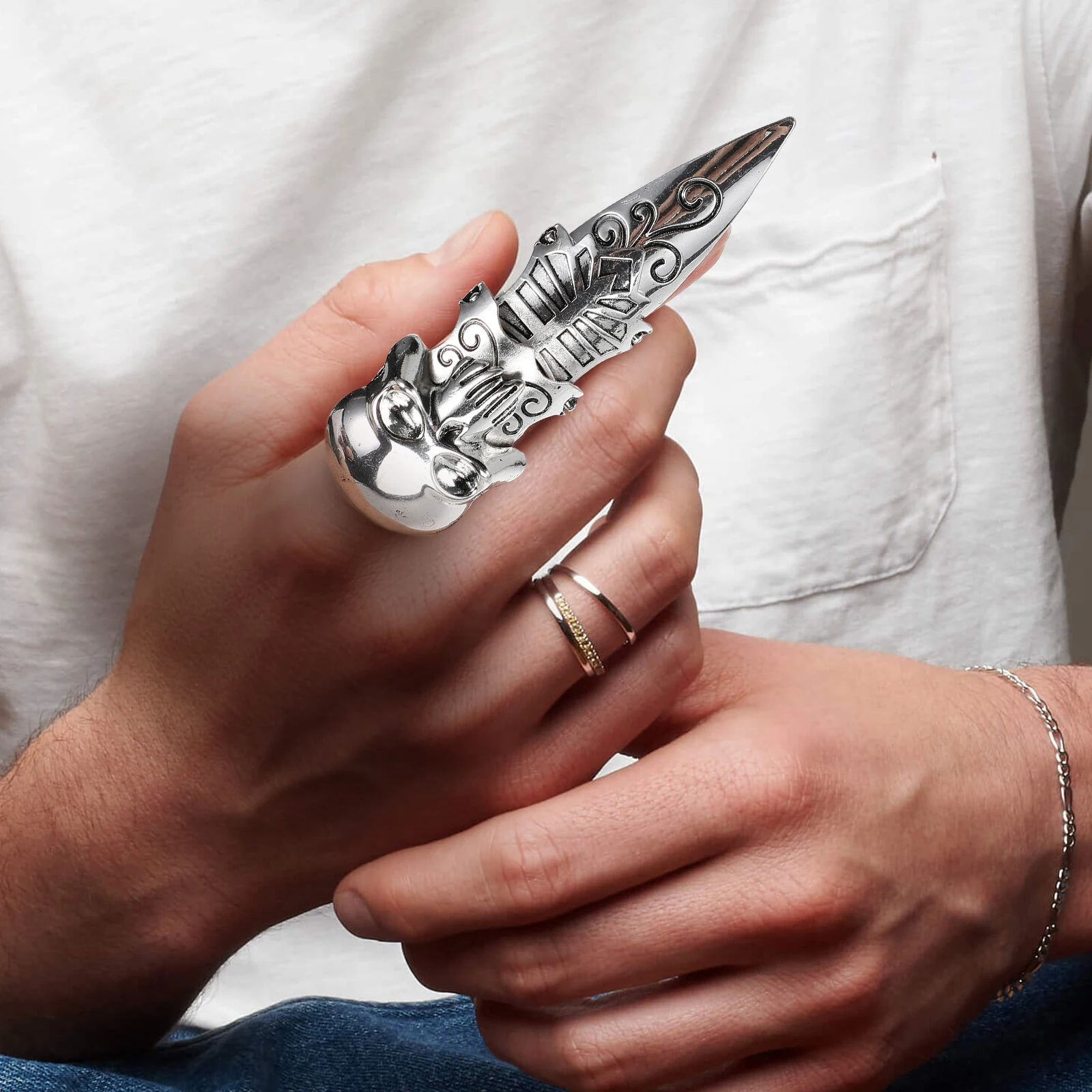 

Skull Ring Men Women Fashion Punk Rings Finger Ring Adjustable Size Alloy Jewelry Open Finger Accessories