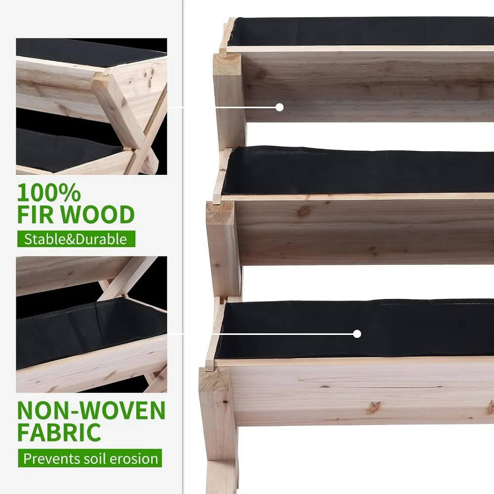 Cama de jardín elevada vertical de madera de 3 niveles con patas, kit de camas elevadas para macetero para flores, hierbas y verduras