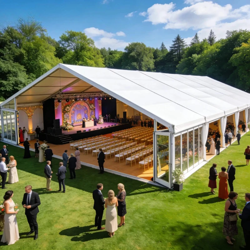

Factory Custom Large Outdoor Waterproof White PVC Roof Aluminum Alloy Frame Big Marquee Trade Show Event Tent