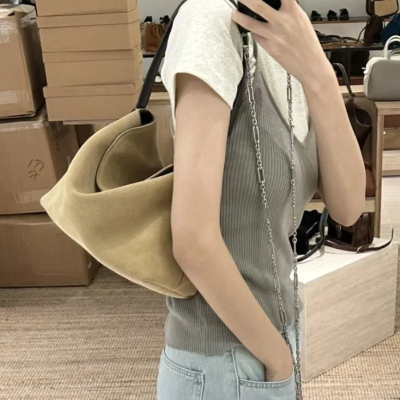 Korean Ins Vintage Handbags Female 2024 Autumn Winter New Suede Underarm Shoulder Bags Niche All-match Armpit Bag Lady Bolsos