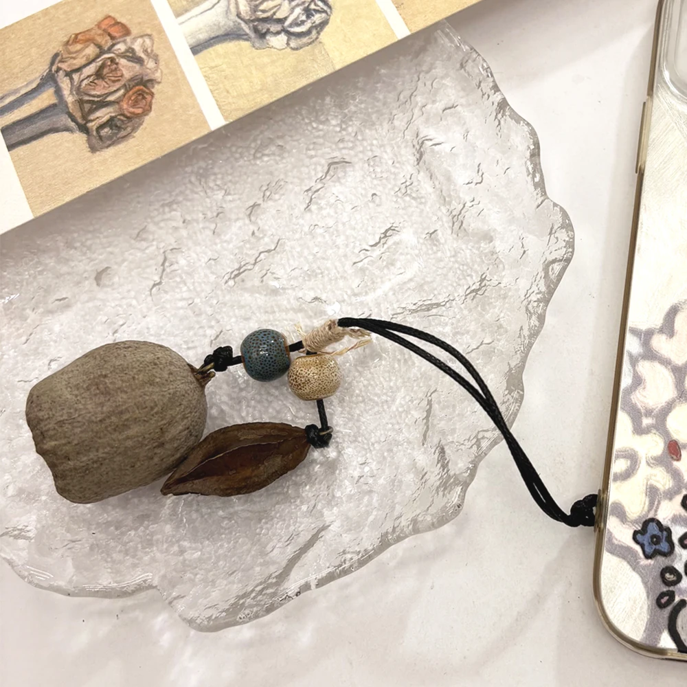 Vintage Wood Acorn Phone Pendant Hanging Keyring Keychains Gourd Peach Pit Tassel Lucky Riches Jewelry Accessory Unisex Gift