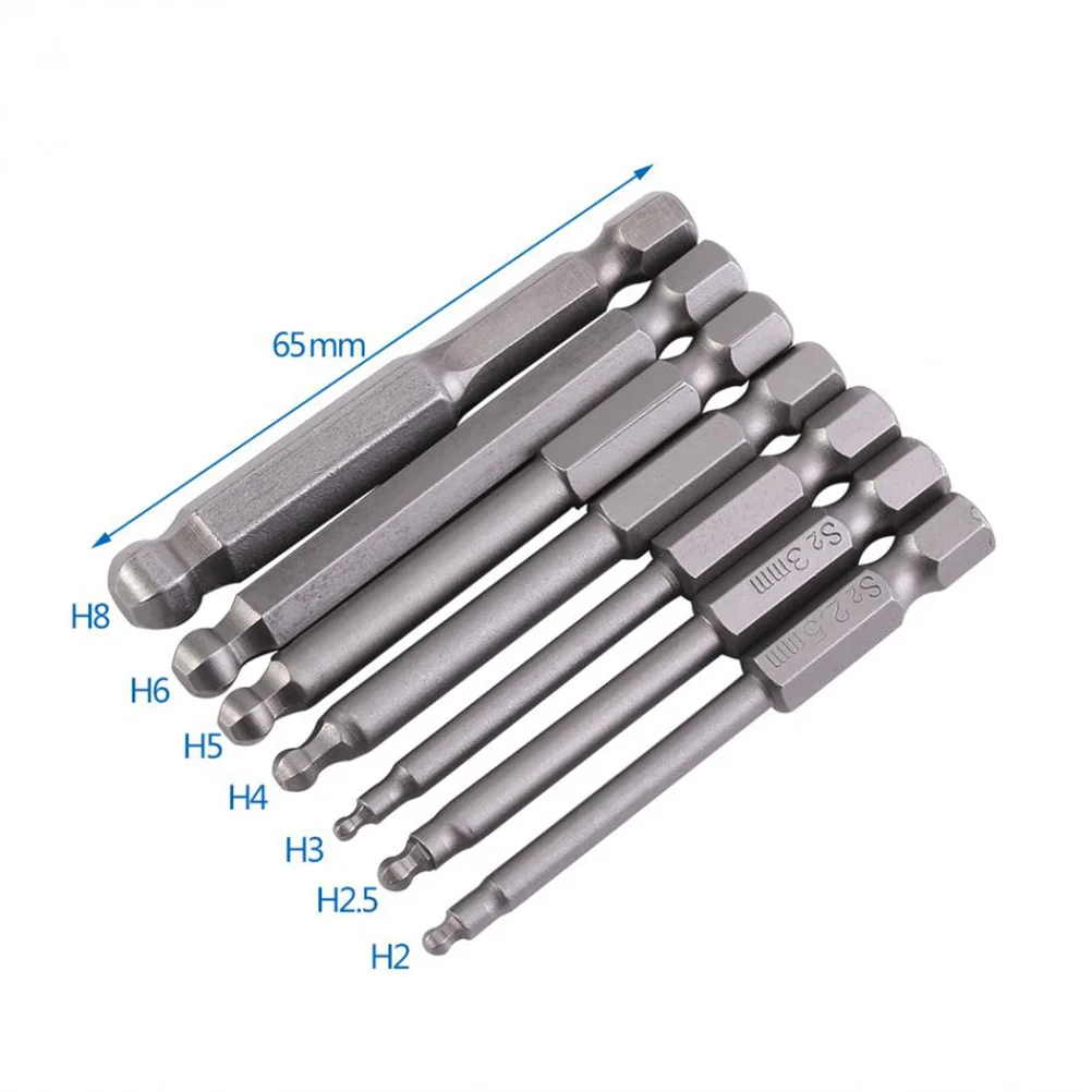 

7Pcs Ball Screwdriver Bits Set High Hex Head 2Mm 2.5mm 3Mm 4Mm 5Mm 6Mm 8Mm for Electric Hand Air Drills