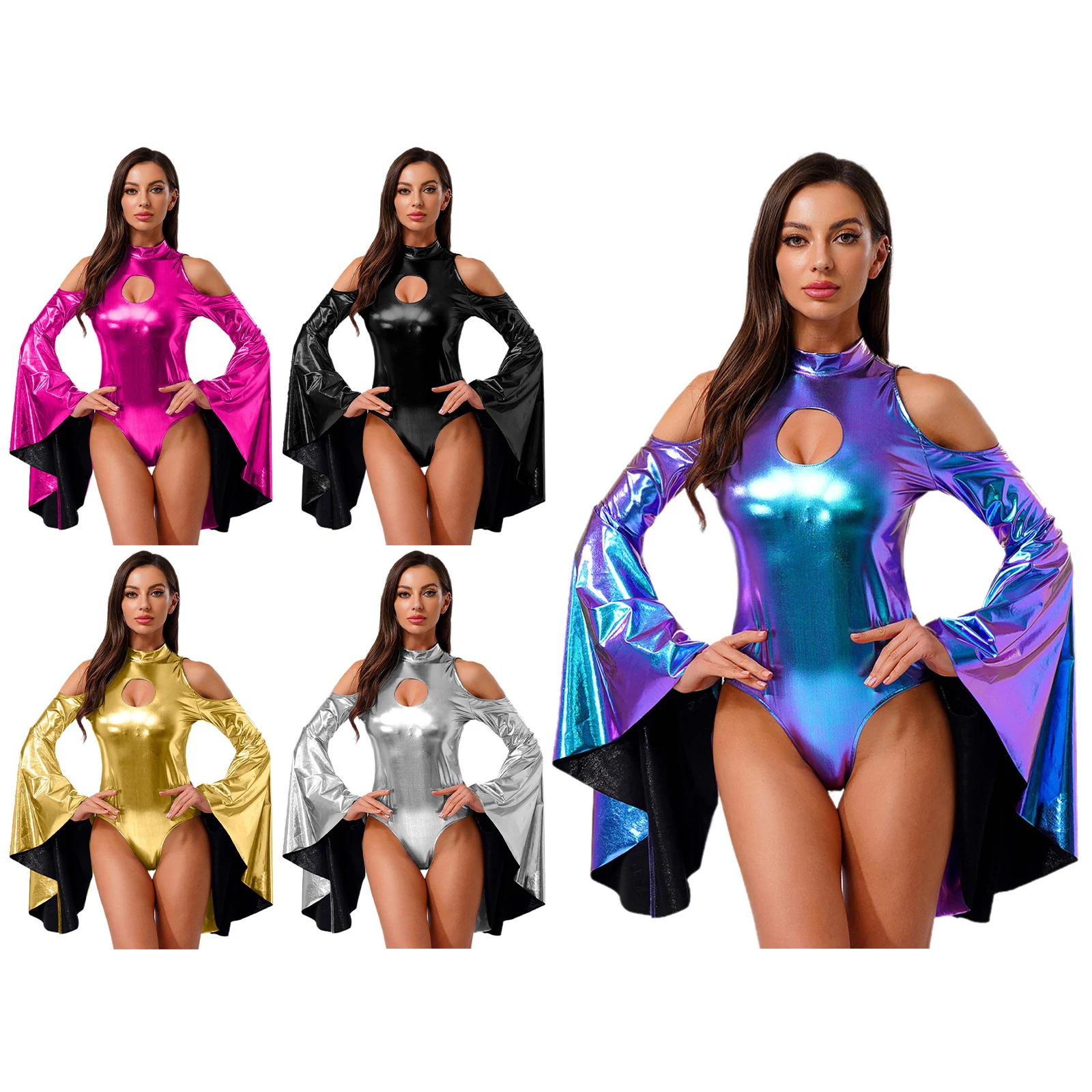 أنيقة المرأة المبالغة متوهج كم ملابس رقص الجمباز القطب المعدني الرقص الجاز الفالس ديسكو أزياء مسرحية الرقص #5