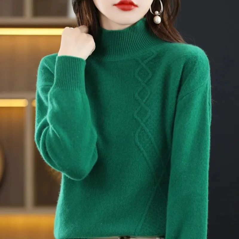 New 2024 Women Pullover Turtleneck Sweater Autumn Long Sleeve Slim Elastic Korean Simple Basic Cheap Jumper Solid Color Top