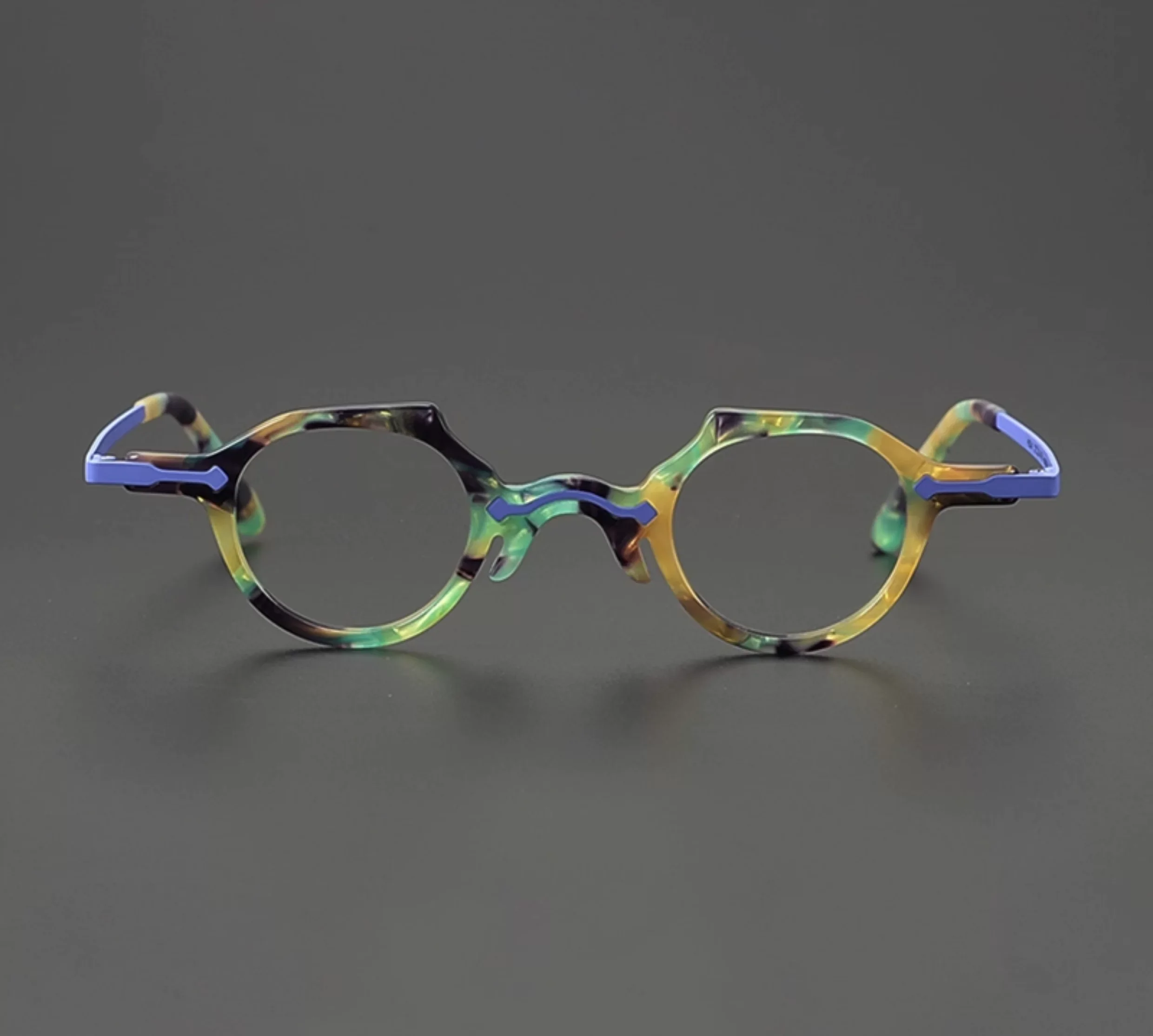 Vintage color blocked eyeglass frame, ultra light pure titanium eyeglass frame, can be paired with prescription glasses