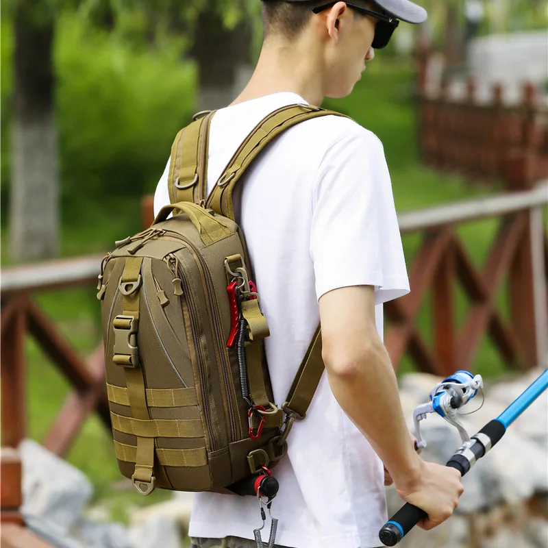 Outdoor-Angeln, verschleißfester Oxford Brua Single-Shoulder-Crossbody-Rucksack mit taktischer Tarnung, multifunktionaler Rucksack