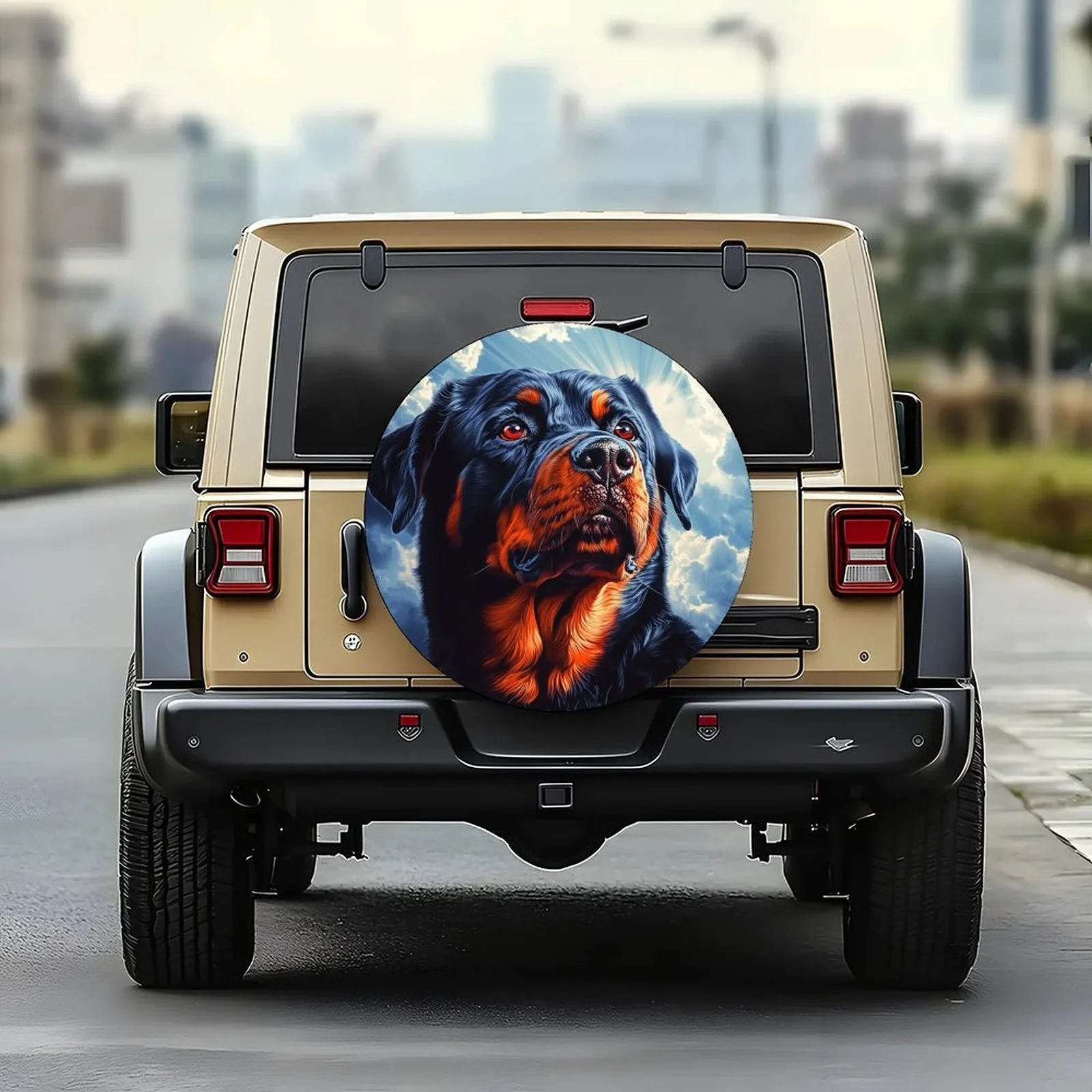 Rottweiler Angelic Portrait Polyester Tire Cover Wheel Protector For Most Cars