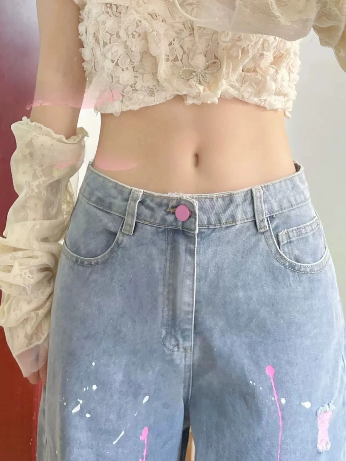 

High Waist Wide Leg Straight Jeans Women's Spring Autumn New Sle Loose Fit High Street Design Sense Pants Cotton Stretch Denim