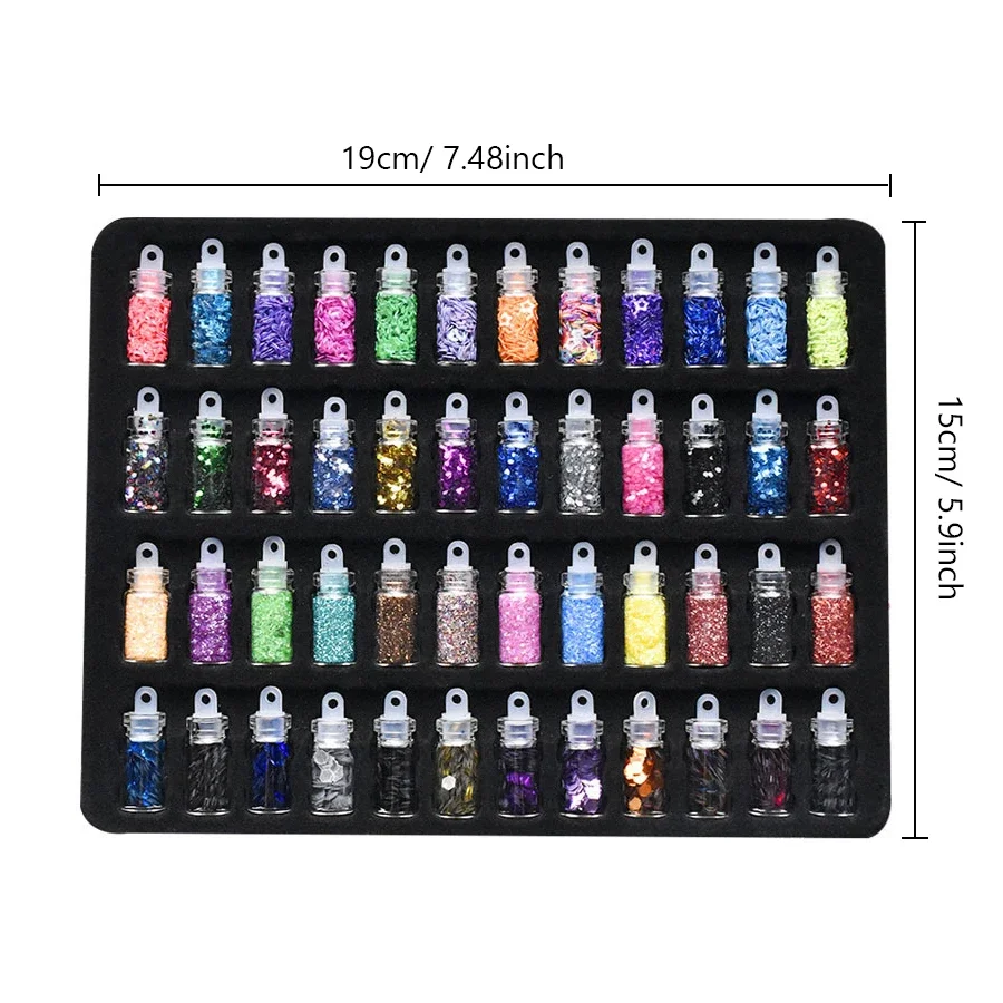 48個入りネイルアートラインストーンビーズスパンコールセット、ミックスデザイングリッターチップデコレーションツール、ジェルネイルステッカーケース、美容サロン用