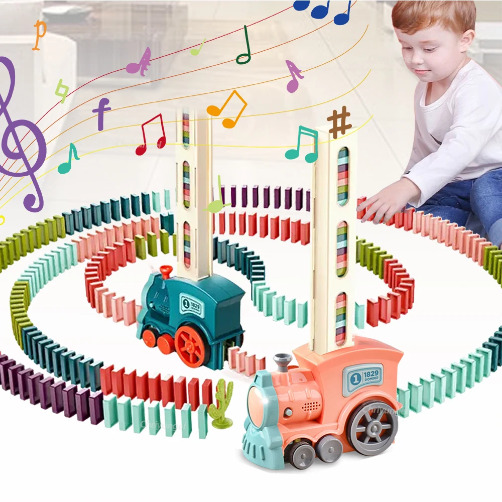 

Domino Train for kids Automatic Laying Electric Car Colorful Dominoes Set Brick Blocks Kits Games Educational Toys Girl Boy Gift