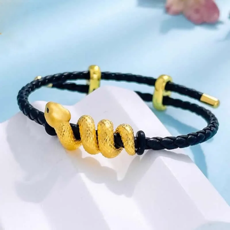 FINE 24K Yellow Gold Bracelet Women 999 Gold Snake Bracelet