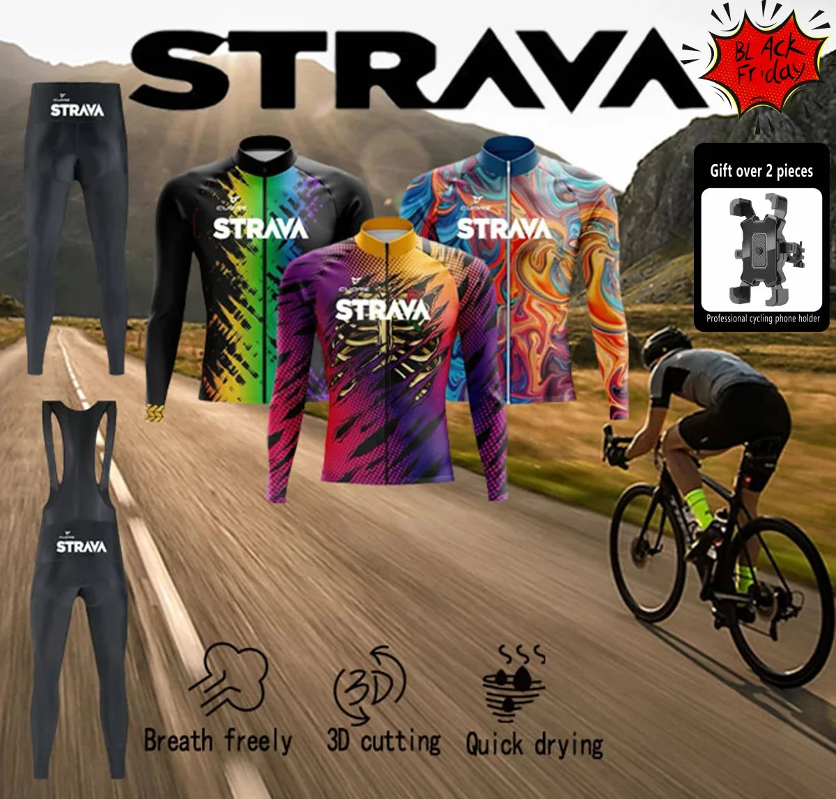 C34PH STRAVA Chaqueta de ciclismo para hombre Conjunto de manga corta atlética de montaña y carretera Black Friday Promoción por tiempo limitado Soporte para teléfono gratis
