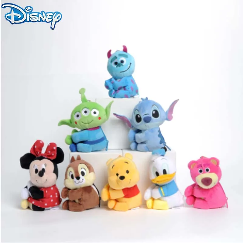 Disney Stitch Donald Duck Winnie The Pooh Strawberry Bear Plush Bag Stuffed Coin Purse Kawaii Pendant Toy Keychain Kid Gifts