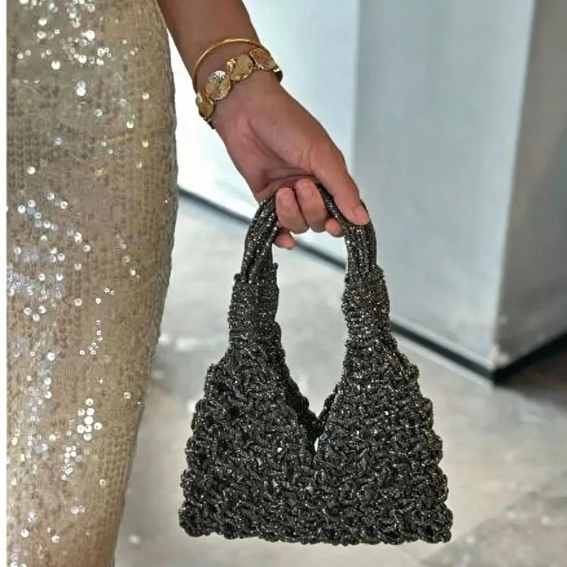 

Circular Hollow Out Evening Clutch Party Bag For Women Luxury Designer Handbag New Fashion Shiny Rhinestones Shoulder Crossbody