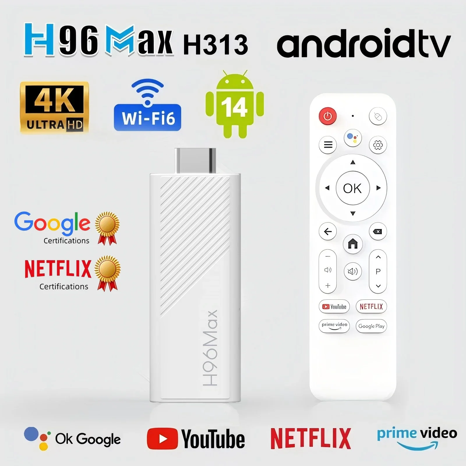 2024 New H96 MAX H313 Mini TV Stick Android 14 Smart TV Box Android14 2GB 16GB 8GB Wifi6 BT 4K HD Google Voice Media Player