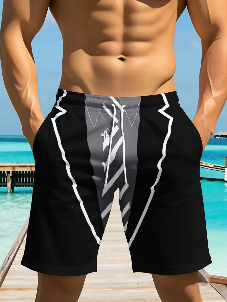 

Mens Tuxedo Print Beach Shorts 3D Full Print Swim Trunks Summer Vacation Pool Wear