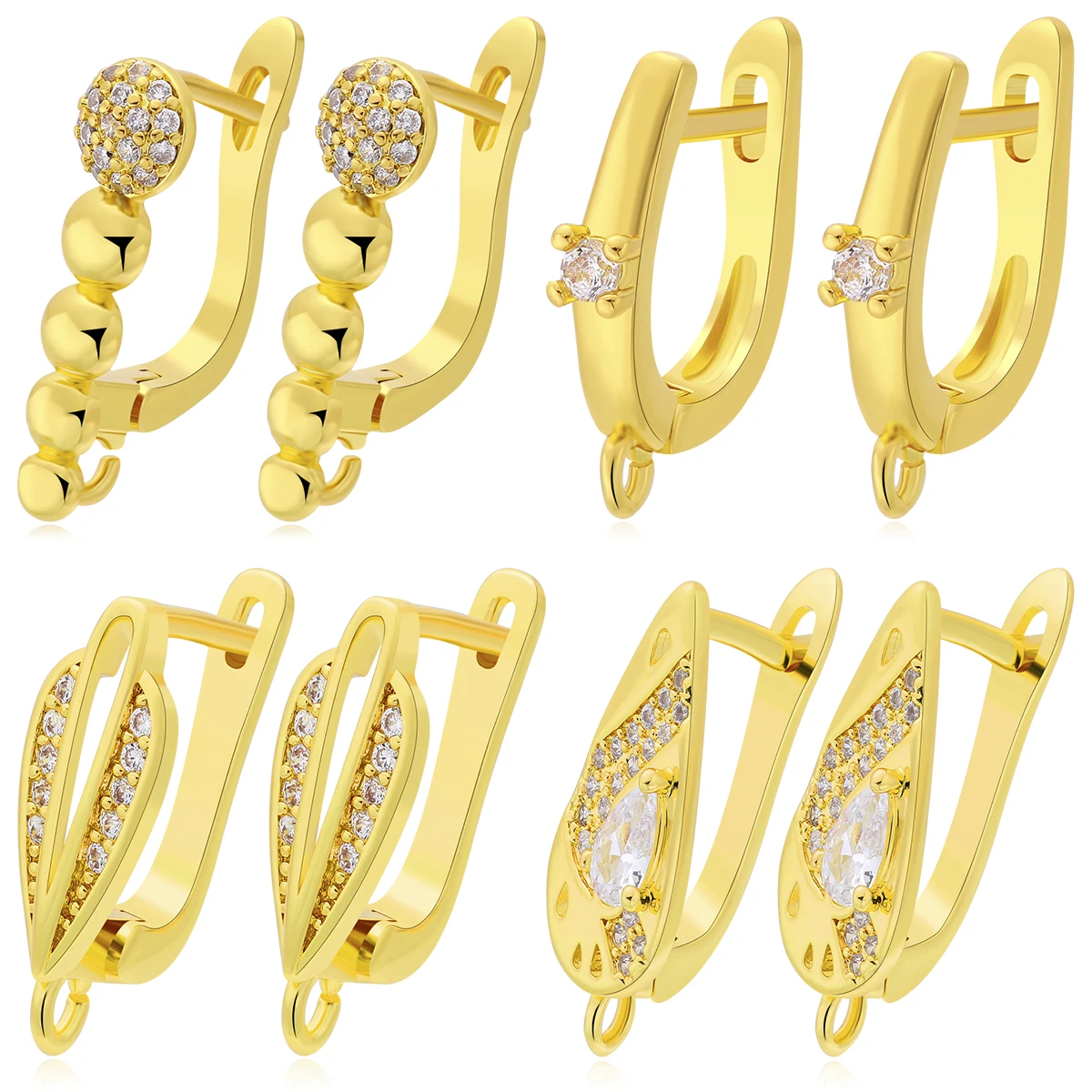 

Luxury Earring Hooks Findings for Jewelry Making Zirconia Gold Plated Handmade Diy Earring Clasps Fasteners Accessories Copper