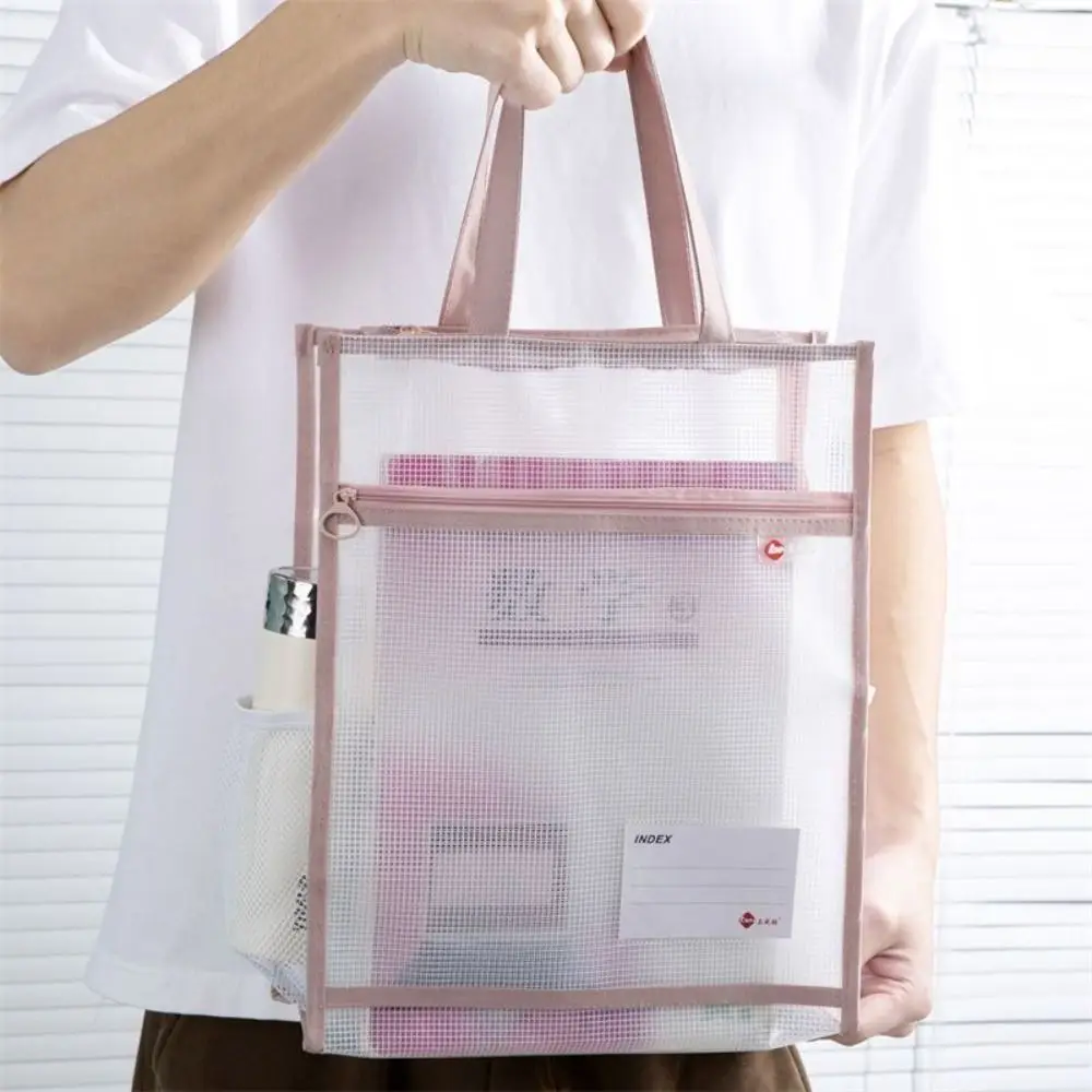 with Zipper and Handle A3 Project Bag Large Capacity Mesh PVC Mesh Art Bag Waterproof Multifunctional Storage Bag