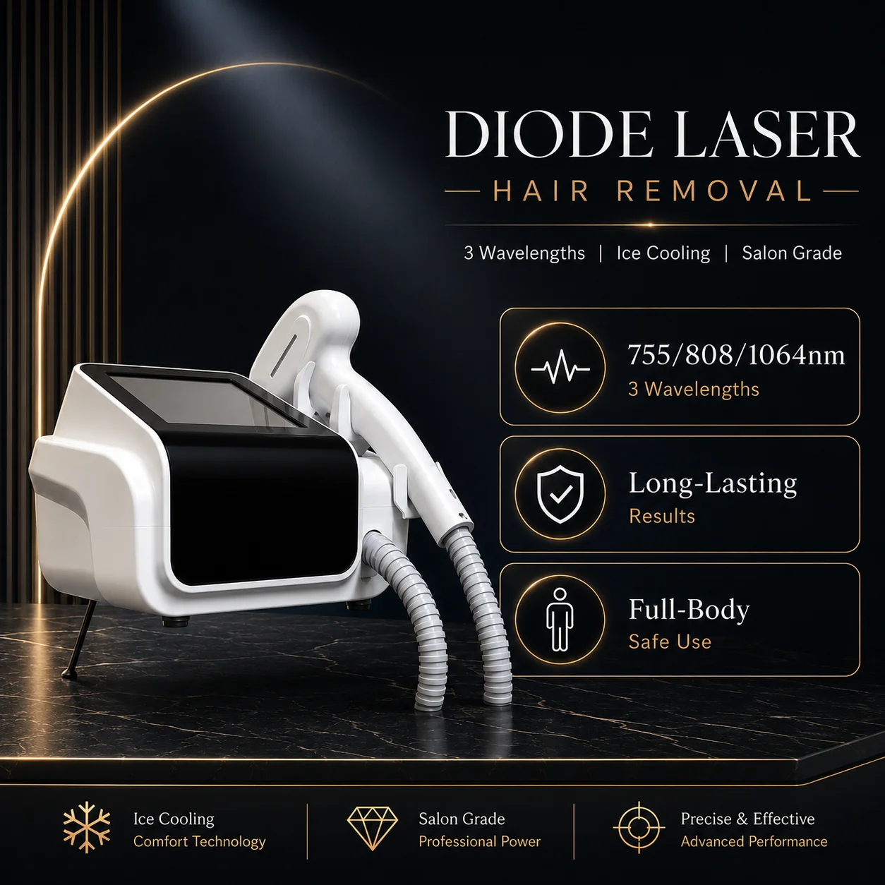 808nm Diode  Hair Removal Machine Alexandrite Physical Underarm Face Whole Body Ice Point Permanent Painless Epilator
