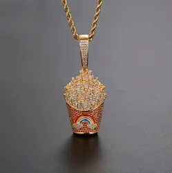 French Fries Pendant  Color Zircon Hip Hop Hiphop Fashion Men's Necklace Accessories
