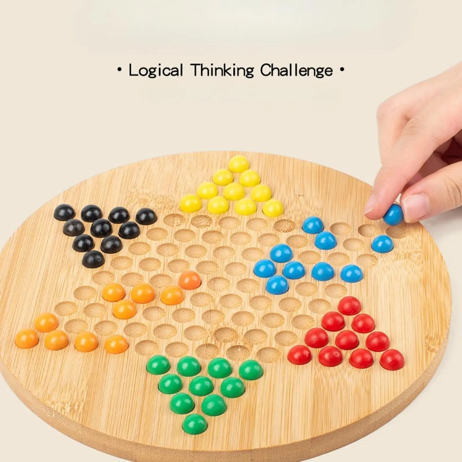 

Educational Chinese Checkers Game Set Hexagonal Wooden Board Family Tabletop Game for Children and Friends