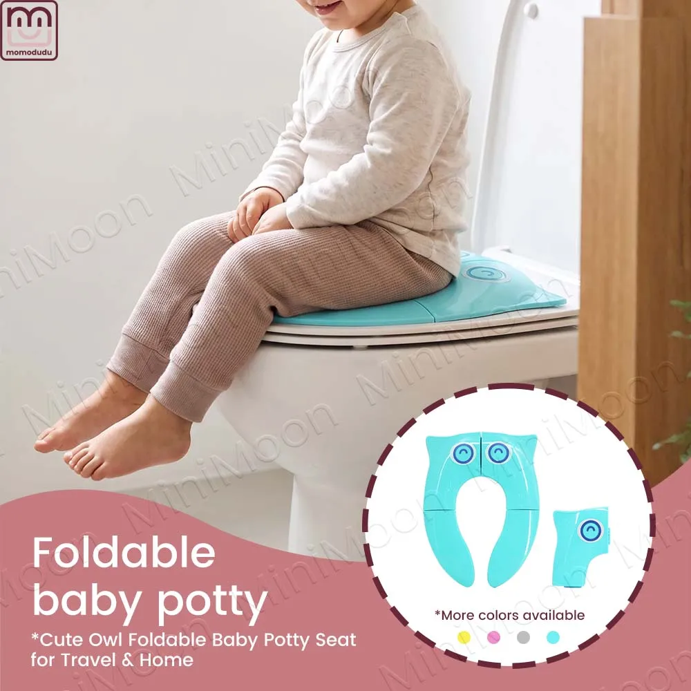 Foldable Travel Potty Seat, Cute Owl Potty Training Toilet Ring with Travel Case, Non-Slip Portable Toddler Seat for Public Toil