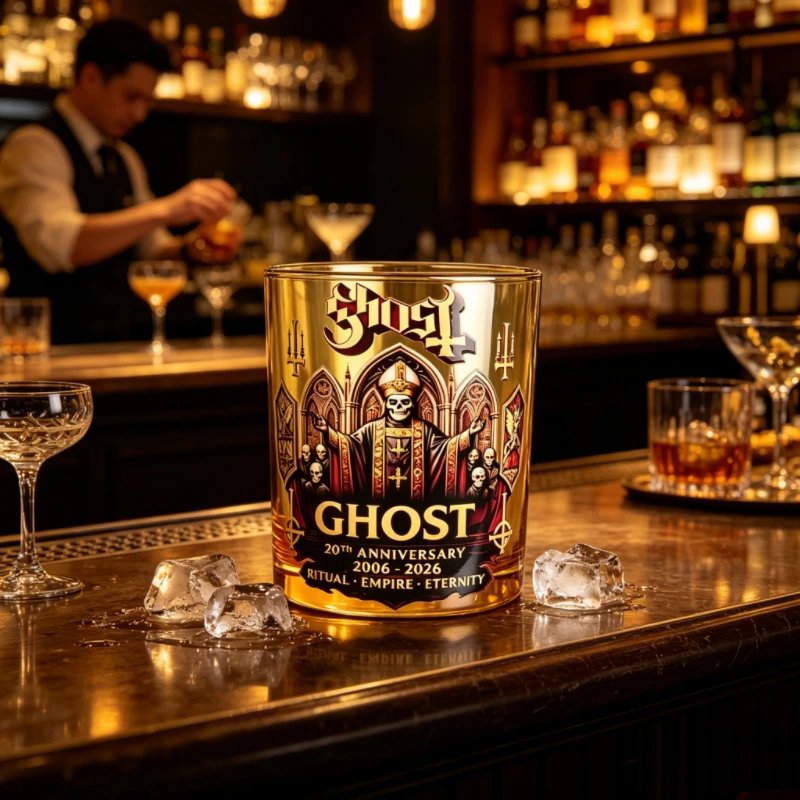Vaso de Vidrio Ghost Band Ritual Empire Eternity con Diseño Gótico de Catedral para Amantes del Rock