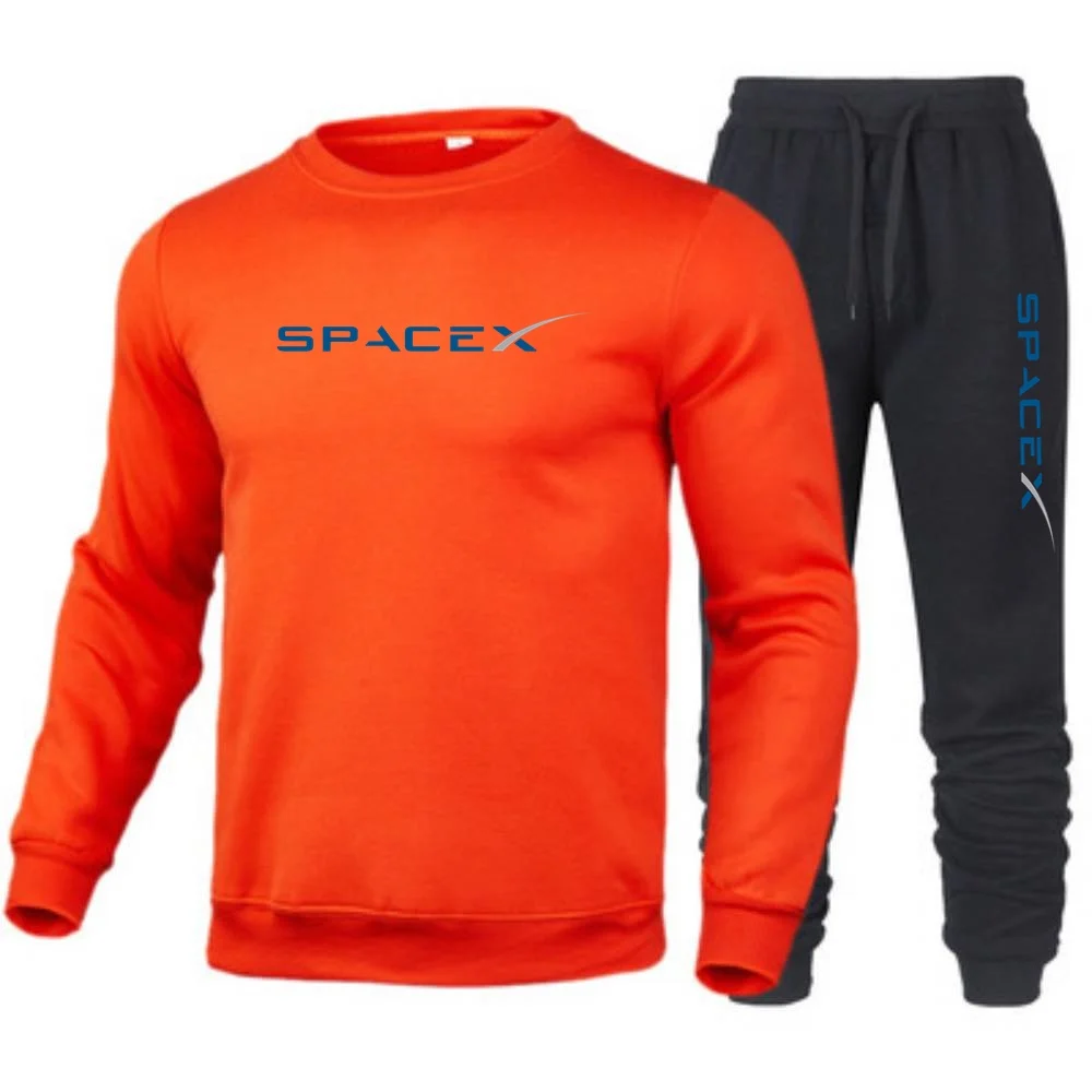 Men Sportswear+Pants Set Pullover Unisex Fleece Sweaters Trousers Outfits SpaceX Expedition ELON MUSK SPACE SCIENCE Tracksuits