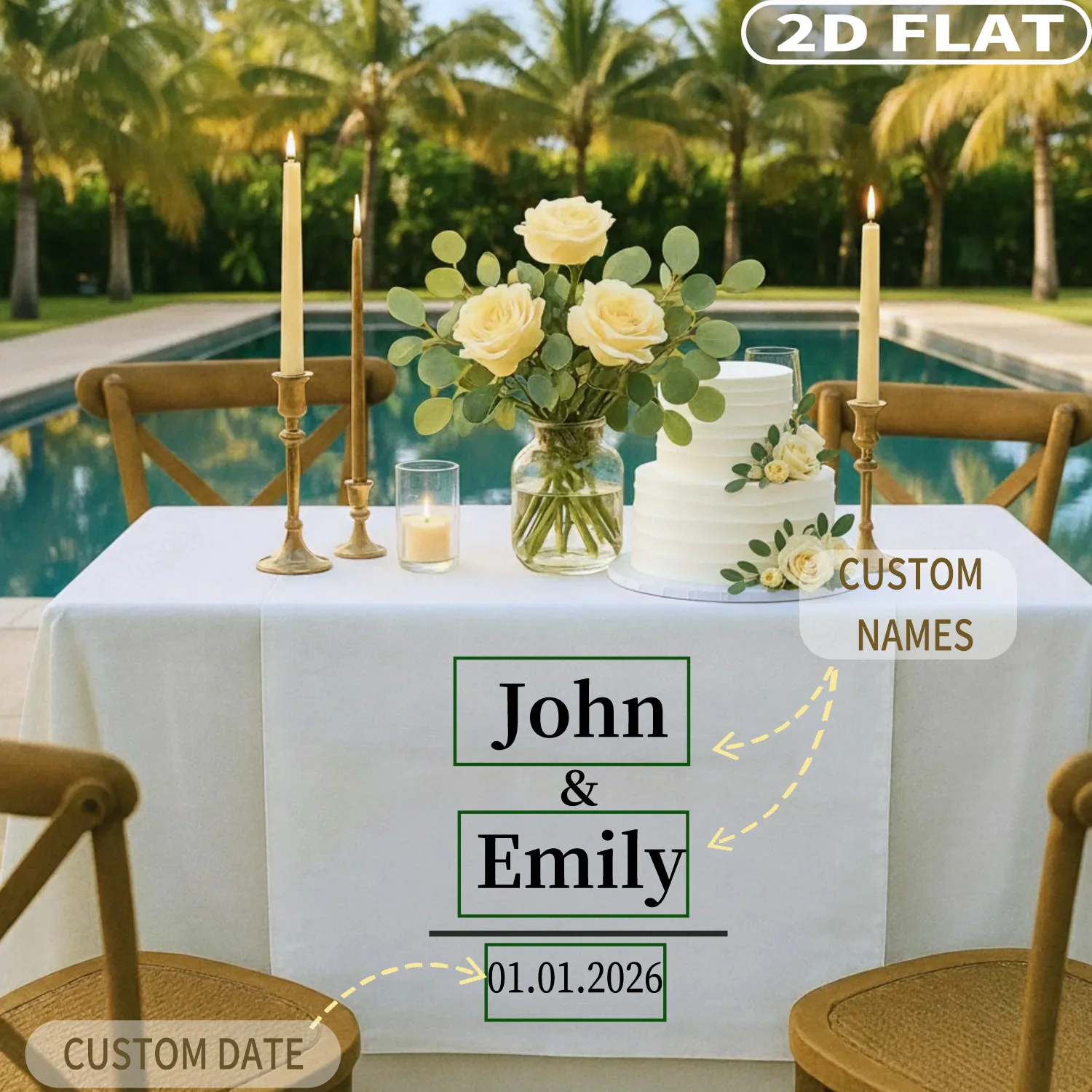 

1pc Custom Wedding Table Cover, Personalized with Your Couples' Names and Date, Ideal for Wedding, Anniversary, Valentine's Day