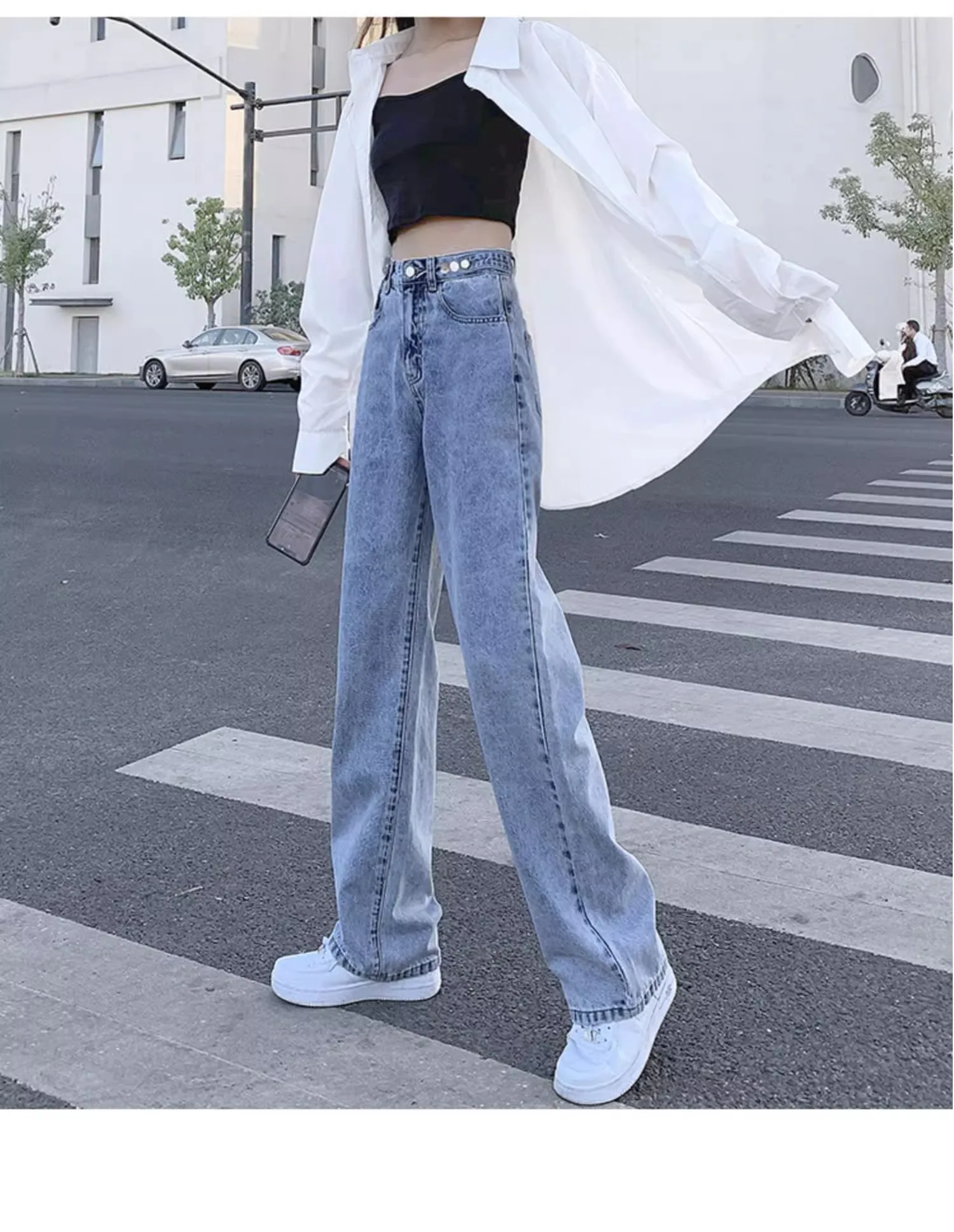 

Женские прямые джинсы с высокой талией, осенние новые широкие брюки, облегающие свободные брюки для маленького роста