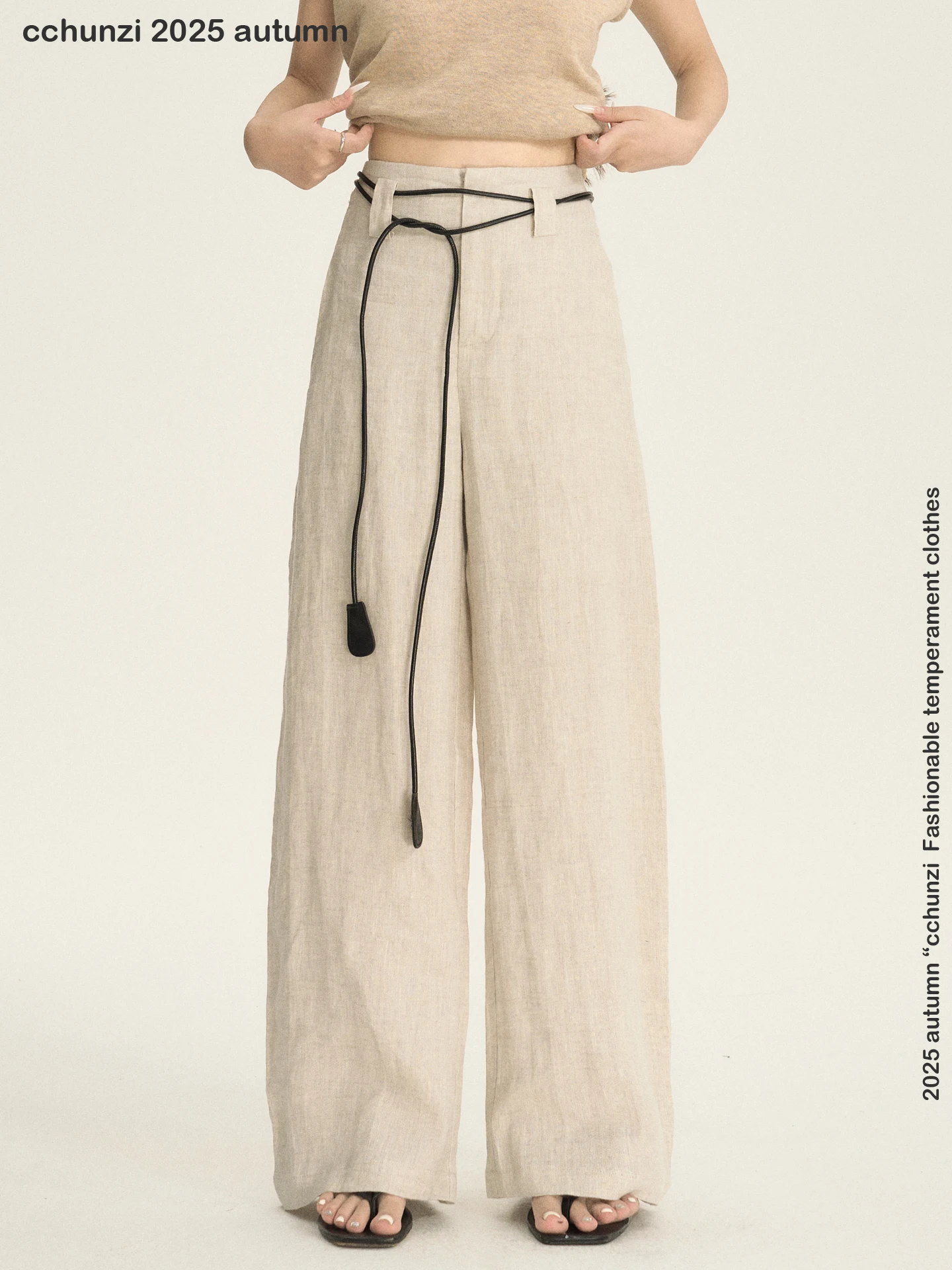 

BULENG High Waist Wide Leg Pants Women's Summer Loose Drape Casual Thin Linen Wide Leg Trousers Comfortable Straight Cut Pants