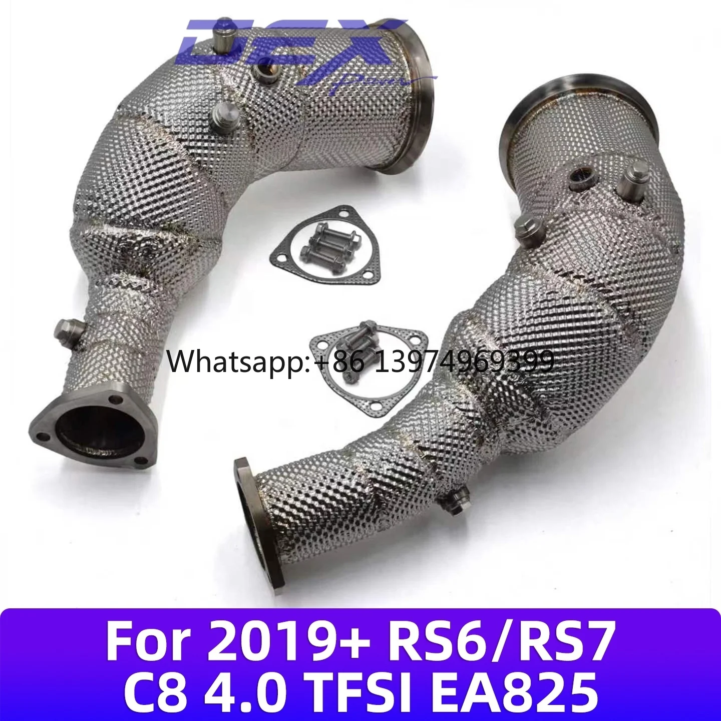 DEX Downpipe for 2019+ RS6/RS7 C8 4.0 TFSI Biturbo V8 EA825 DJPB/DWLA/DYGB/DYGA SS304 Heat Shield Performance Exhaust Down Pipe