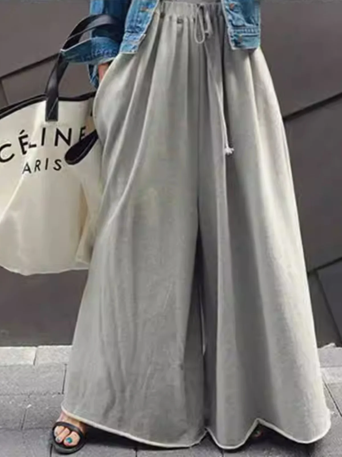 

Chunshimen New Women's High Waist Elastic Waist Wide Leg Pants Korean Style Loose plus Size Casual Long Trousers Trendy