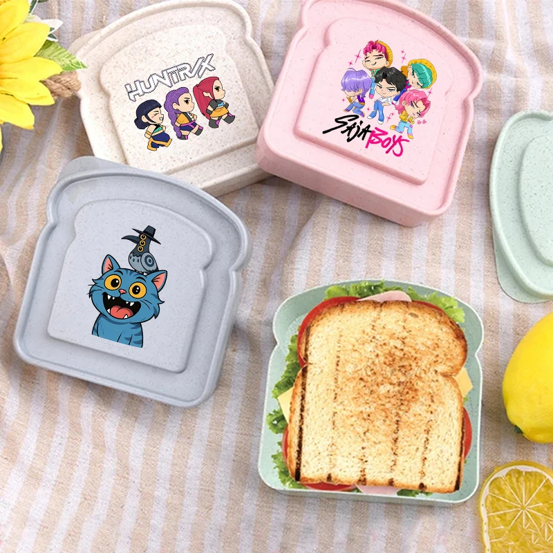 

KPop Demons Hunterss Breakfast Bread Box Lunch Toast Boxes with Lid Seal Sandwich Bento Case Anime Food Container Storage Boxes