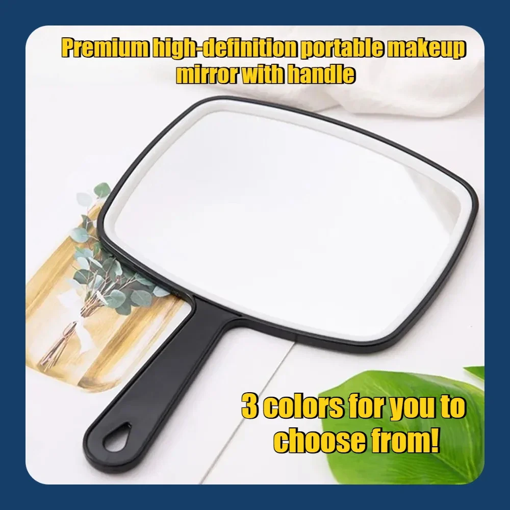 Espejo de maquillaje portátil de alta definición con asa, adecuado para maquillaje, belleza y peluquería en el hogar.