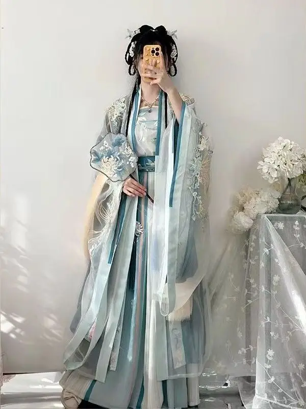 Robe Hanfu chinoise pour femmes, chemise imprimée à manches longues, ensemble Hanfu, robe de carnaval, robe de danse Cosplay, nickel é