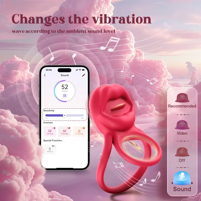 2 in 1 Remote Control Rose Ring Vibrator Lidah Menggoda Stimulasi Klitoris Cincin Penis Penunda Ejakulasi Mainan Seks