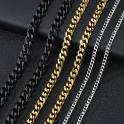 1 Piece Width 3.5/5/7mm Stainless Steel Gold/Black Color Punk Necklace  Cuban Link Chain Male Fashion Jewelry Gifts for Men