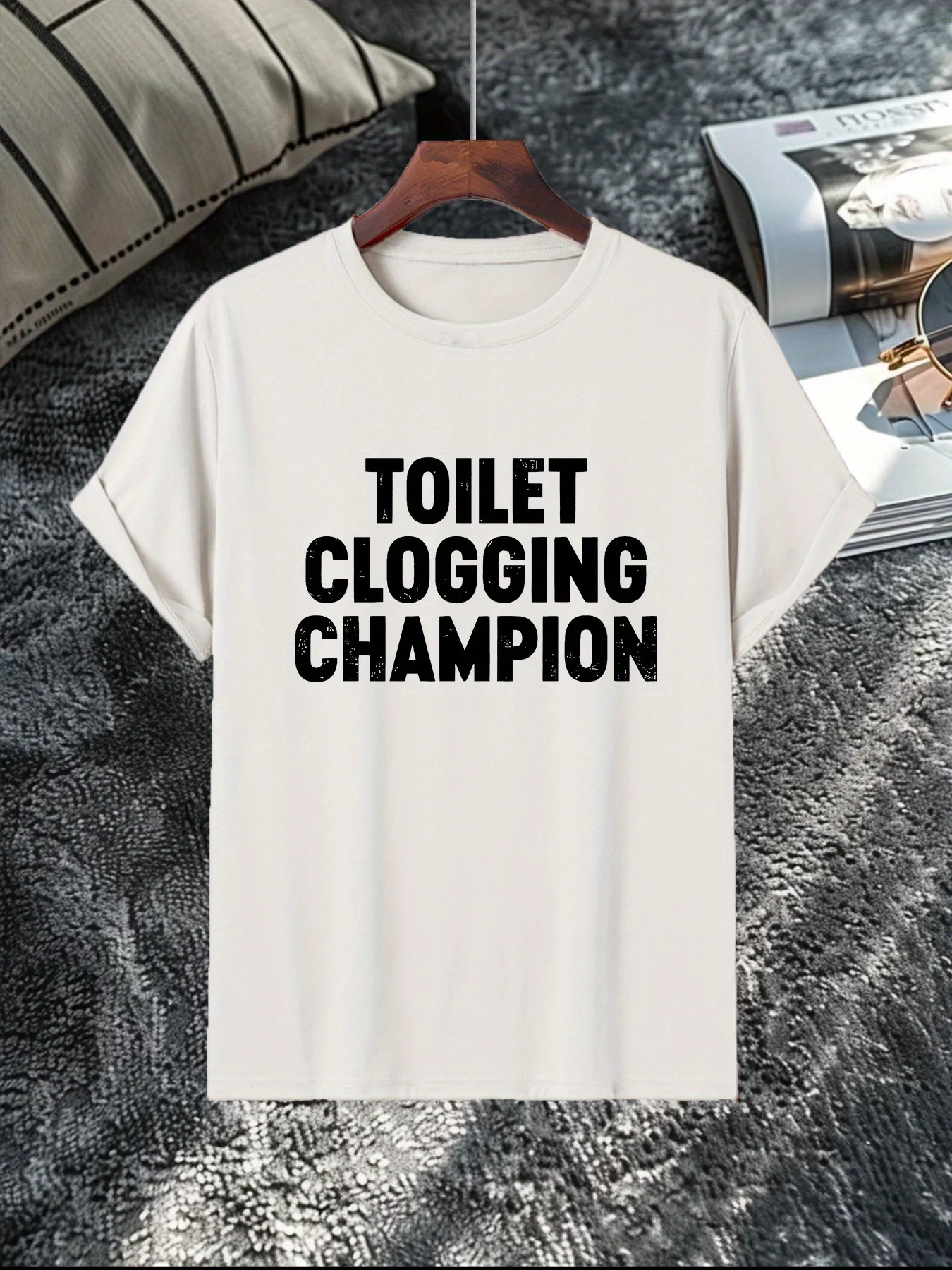 تي شيرت "King of Blocked Toilet" للرجال مطبوع عليه رسومات روح الدعابة - قميص كاجوال برقبة دائرية باللون الرمادي الداكن، ملابس كاجوال بقصة عادية #2