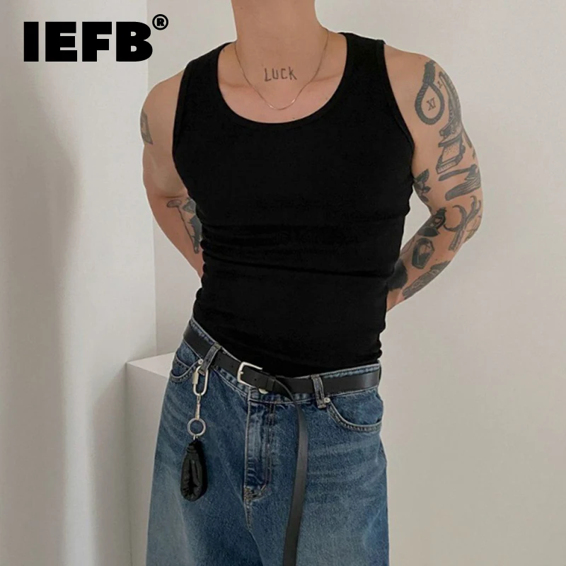 IEFB American Sport Tank Top Tide Men\'s Summer Solid Color Versatile Sleeveless T-shirt 2023 New Male Fashion Solid Color 9A8700