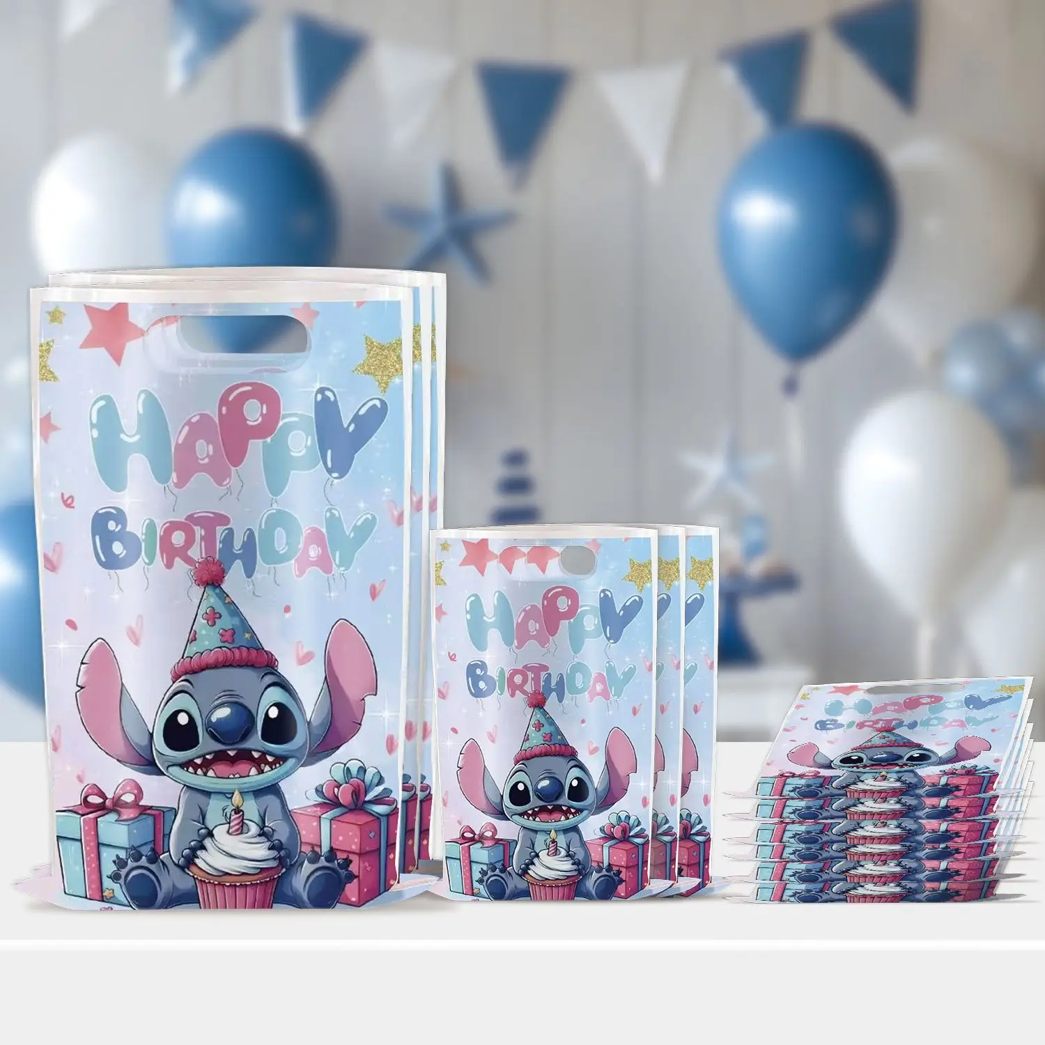 disney stitch ,anime merchandise, merchandise bags, gift bags, suitable for parties, gift wrapping, gift‑giving，Item storage