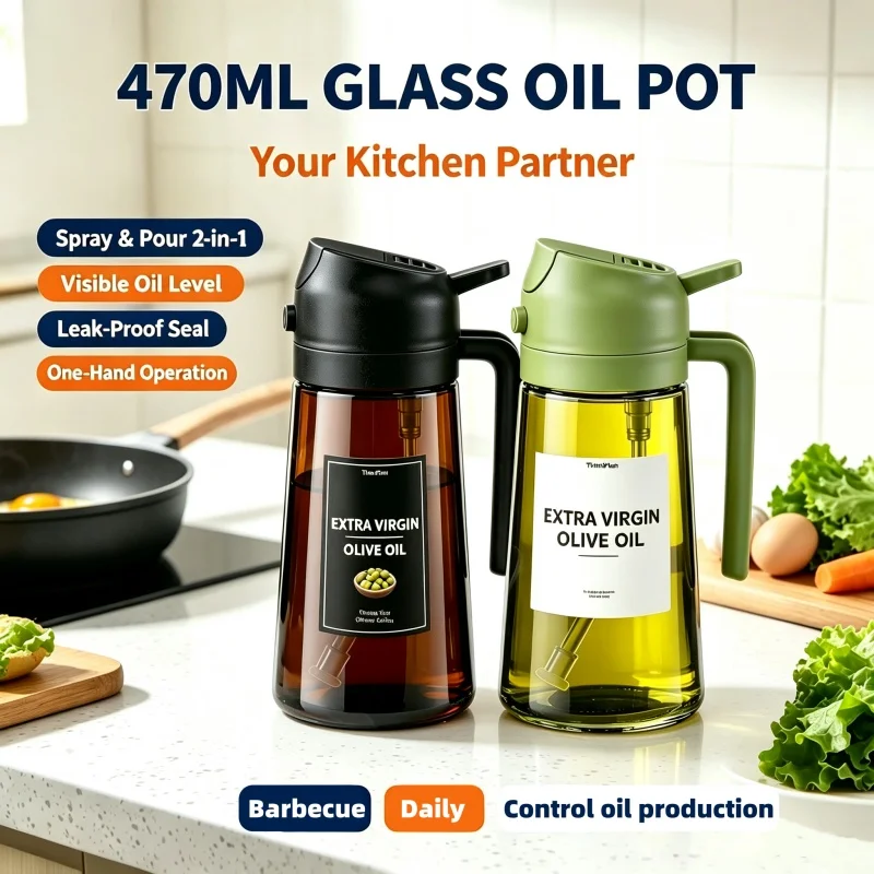 470 ML / 16 Ounces Opaque Olive Oil Spray Bottle, Kitchen Seasoning Dispenser Bottle, Thick Glass Oil Pot Kitchen-Specific Tools