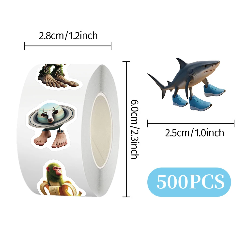 

500pcs/roll Tung Tung Sahur Abstract Animals Cartoon Stickers Italian Brainrot Graffiti Sticker Guitar Phone Sealing Label Decal