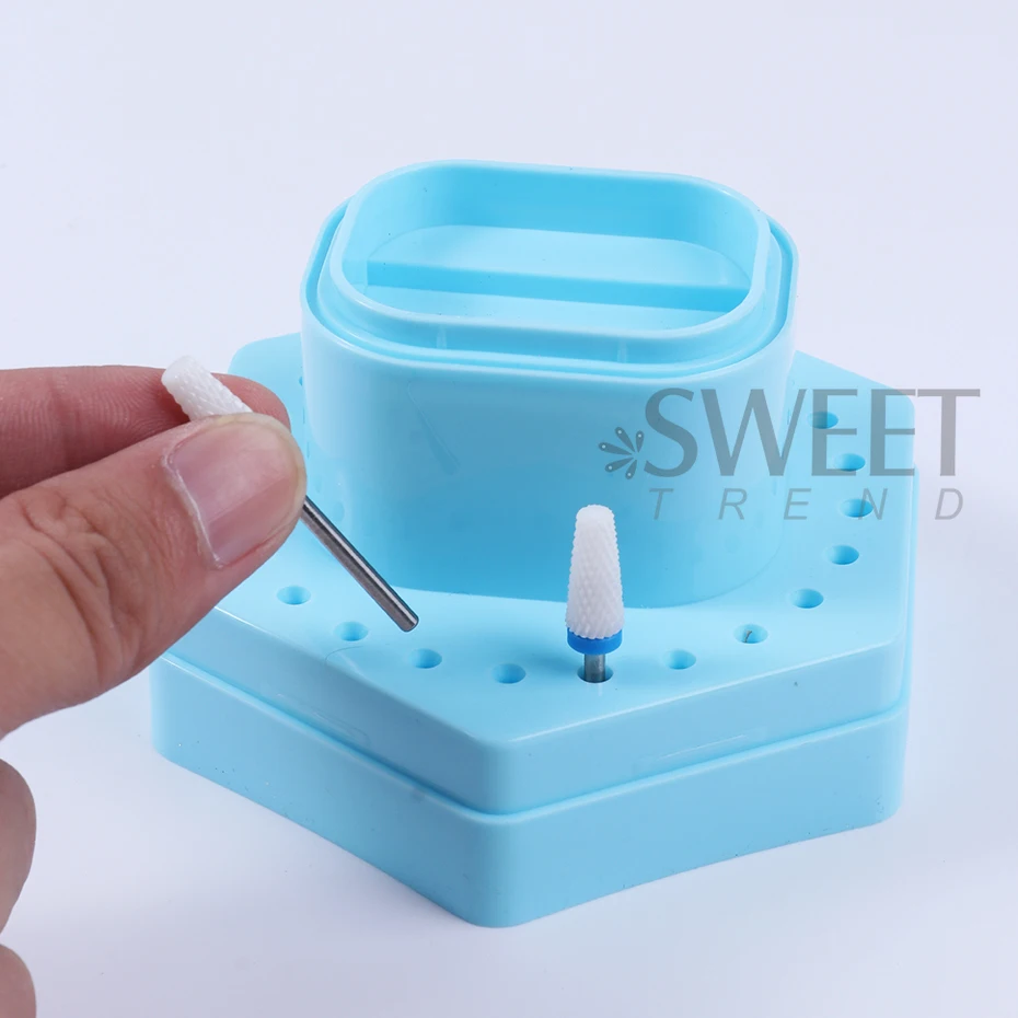 Caixa de armazenamento de brocas de unhas com 24 furos, com escova de limpeza, suporte de cabeça de moagem, organizador, acessórios de manicure, ferramenta