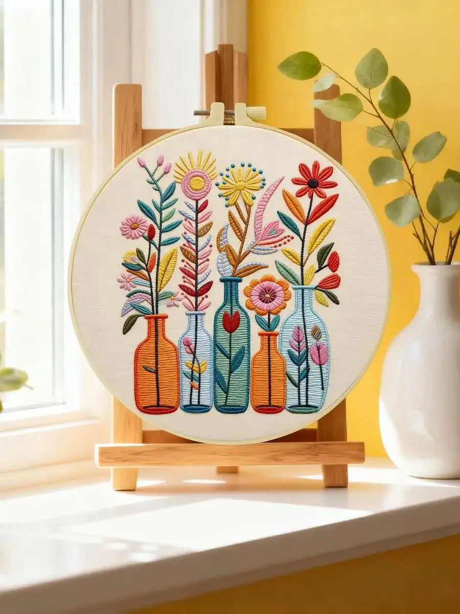 1 Stück 20X20CM/15X15CM 7,87/6,3 Zoll Pflanzen - Blumen Stickerei Starter-Kit DIY-Kit DIY-Stickerei-Set Handarbeiten Heimdekoration – Detail 6