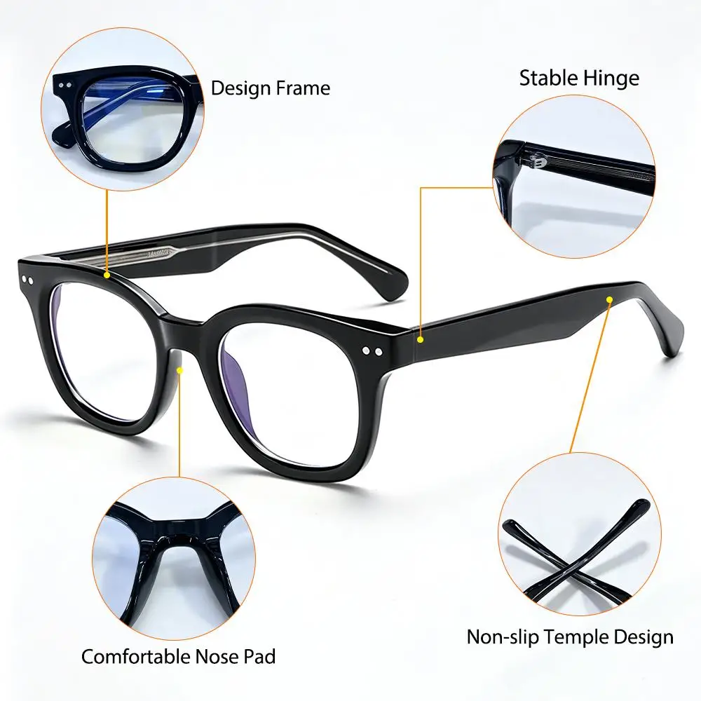 CATERSIDE Retro Herren-Brille mit flachen Gläsern, Tr-90, runder kleiner Rahmen, Anti-Blaulicht-Brille, Damen-Luxus-Business-Freizeitbrille – Detail 3