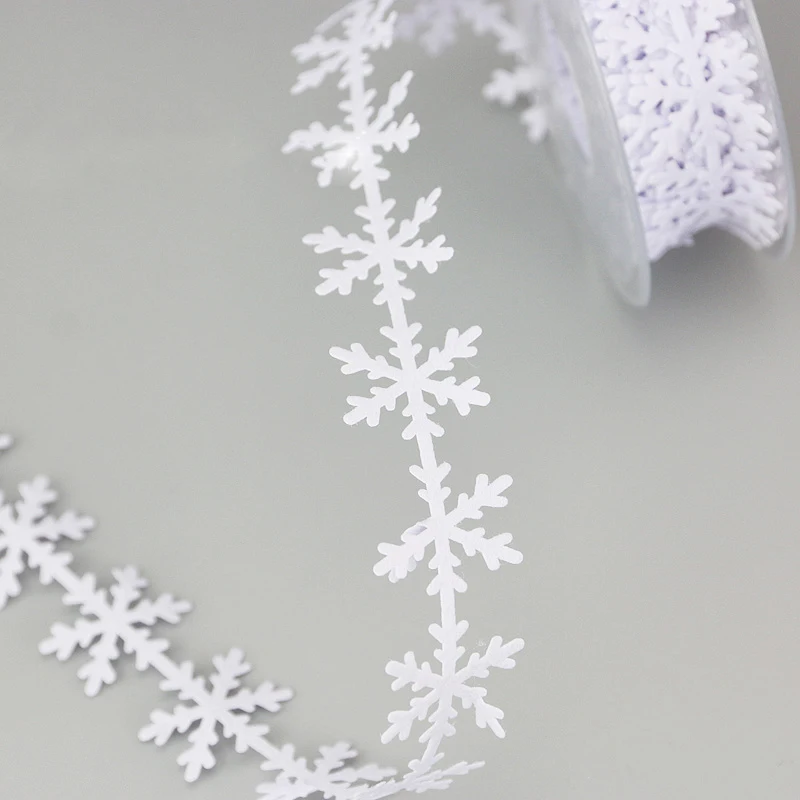 White Snowflake Ribbon, Christmas Decoration, Manual DIY Snowflake String Lace, Ultrasonic Embossed Ribbon, 5 m/Roll, 25mm