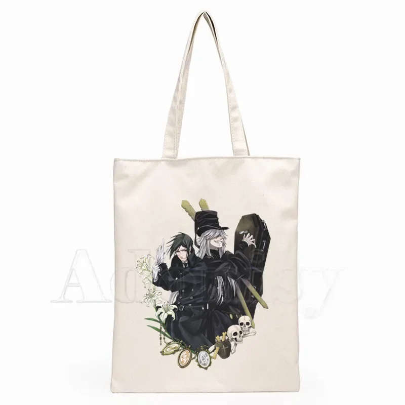 Black Butler Anime Ciel Phantomhive Sebastian Michaelis  Graphic Cartoon Printed Canvas Shoulder Eco Environmental Shopper Bag