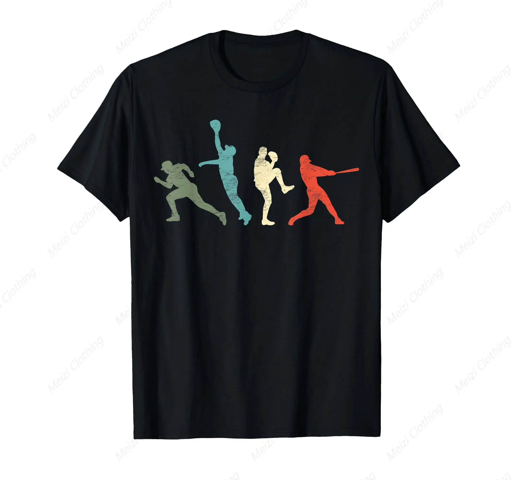 Retro baseball catchers pitchers hitters men's and women's T-shirt fashionable gifts men's clothes cotton shirts